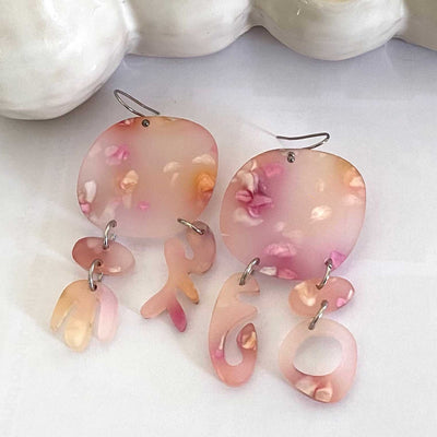Bojangles Earrings – Frosted in pale pink white with Pink and Orange