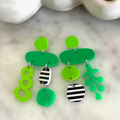 Bobo Earrings  – green, lime, black and white