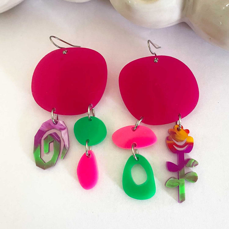Bojangles earrings – Crimson, Pink and Green