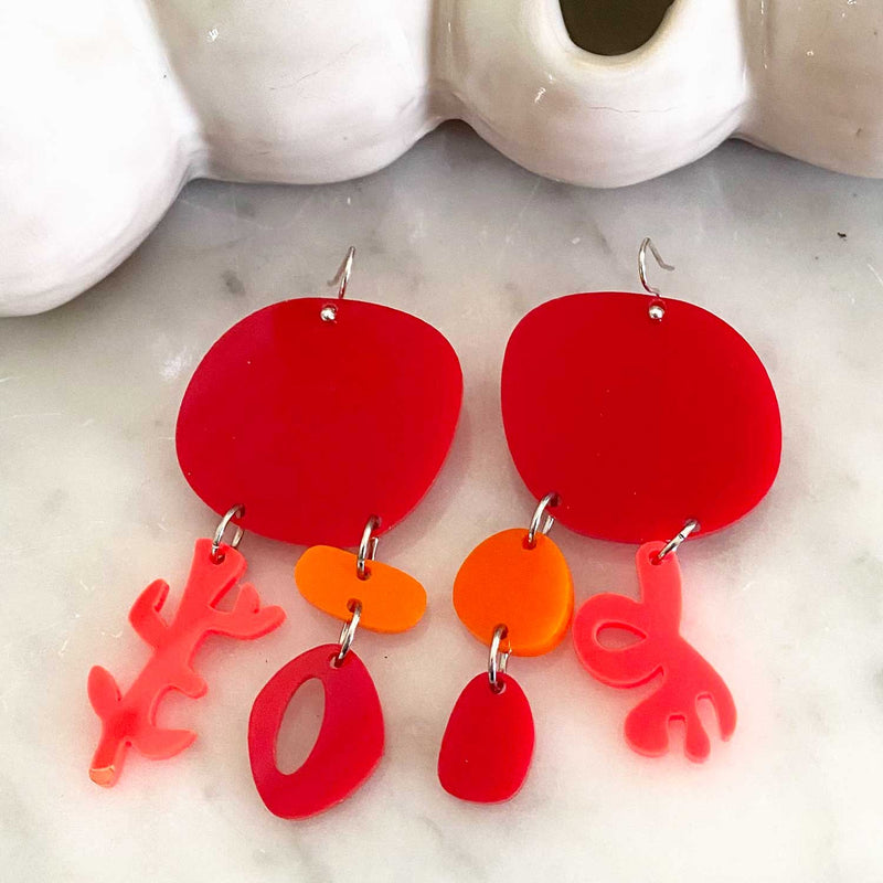 Bojangles earrings – Red, Neon Red and Orange