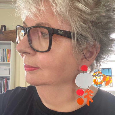 Bojangles earrings – Silver, Neon Red and Orange