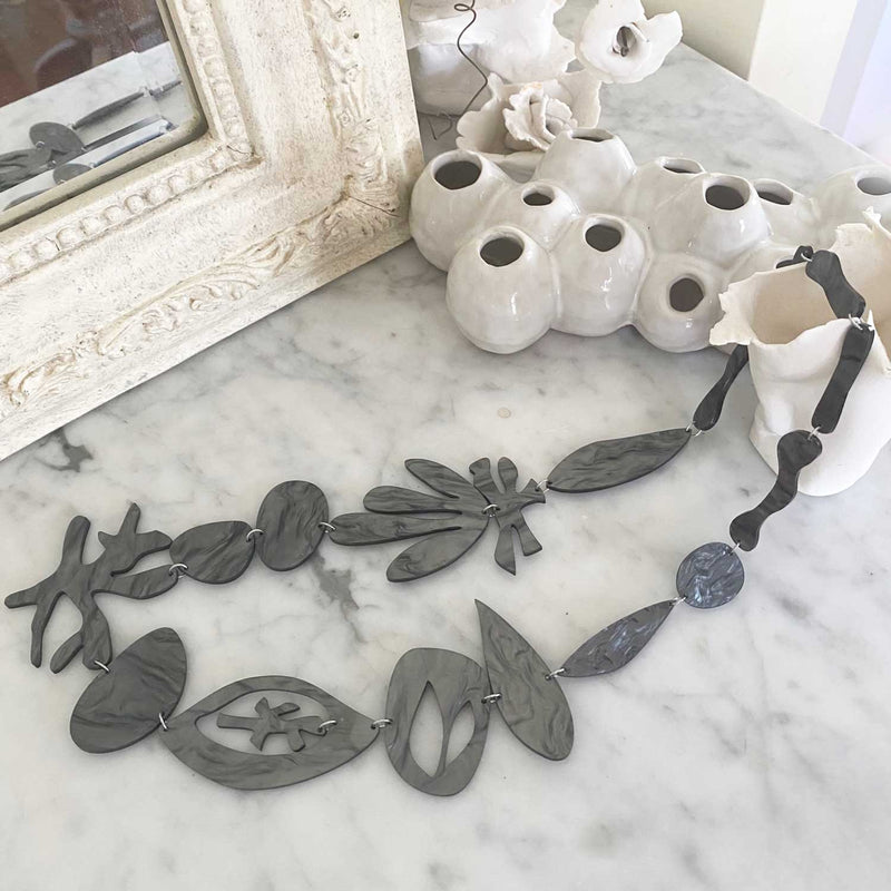 Charcoal Ripple Long Nature Necklace