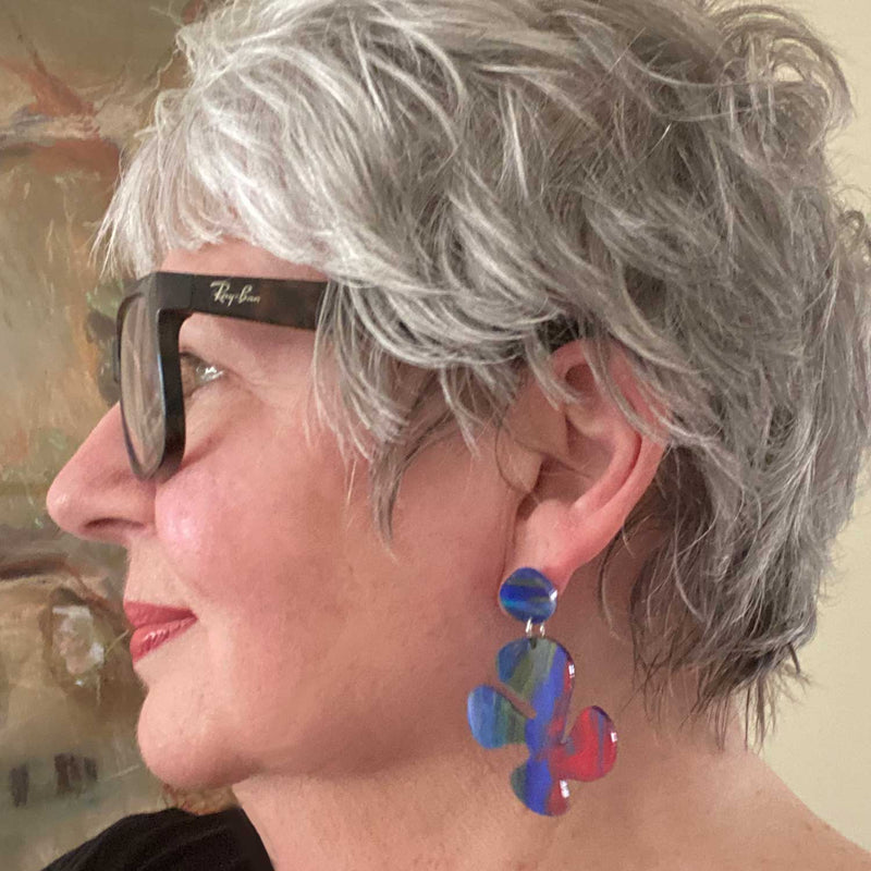Gigi - Earring - Blue Watercolour effect, Medium Size