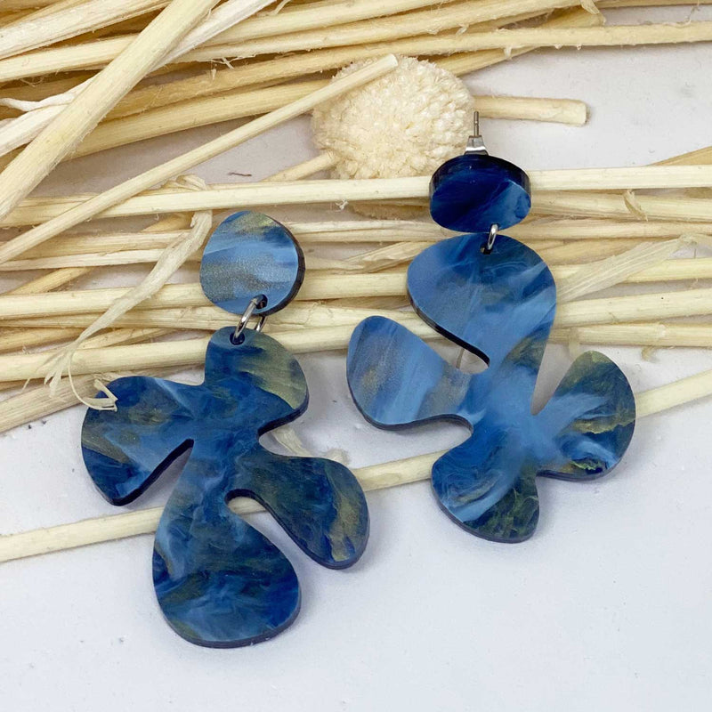 Gigi - Earring - Blue Marble Acrylic, Medium Size