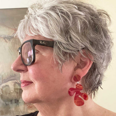 Gigi - Earring - Red Marble Acrylic, Medium Size