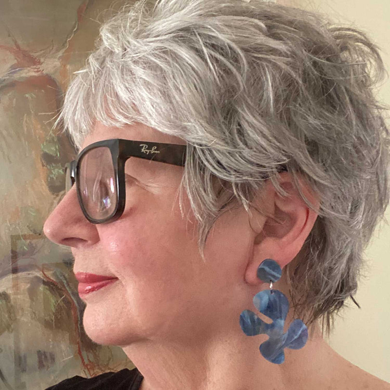 Gigi - Earring - Blue Marble Acrylic, Medium Size