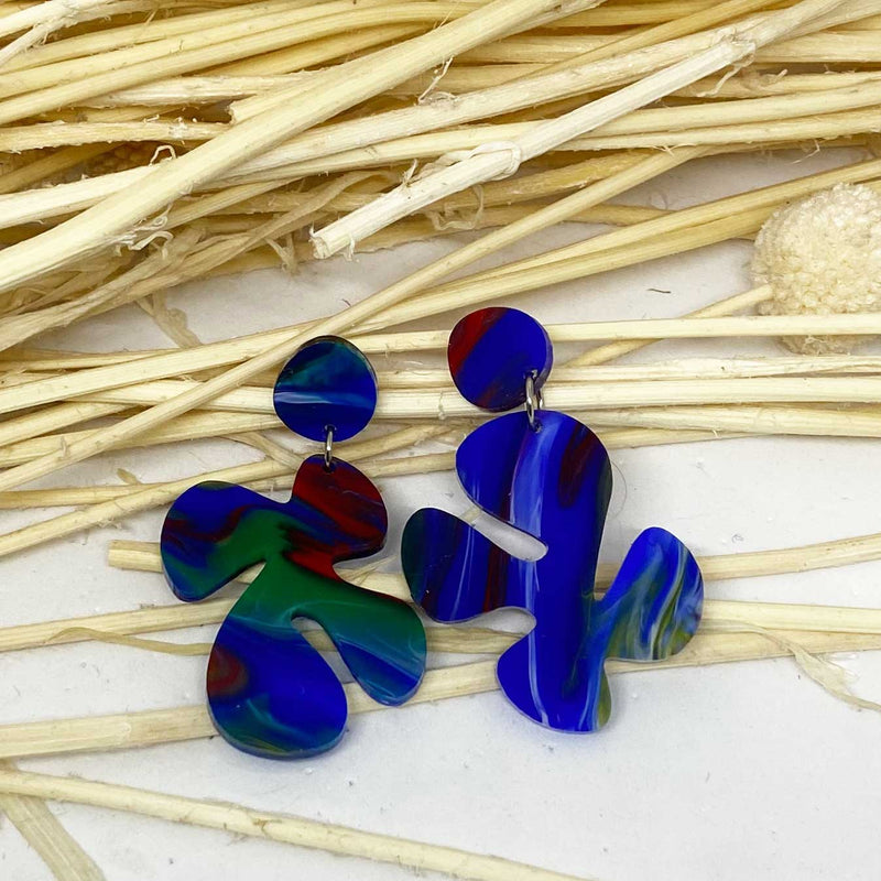 Gigi - Earring - Blue Watercolour effect, Medium Size