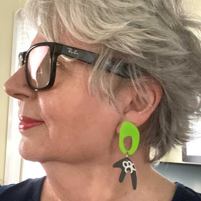 Gogo Fab Oval– Lime Green, Black and White Earring