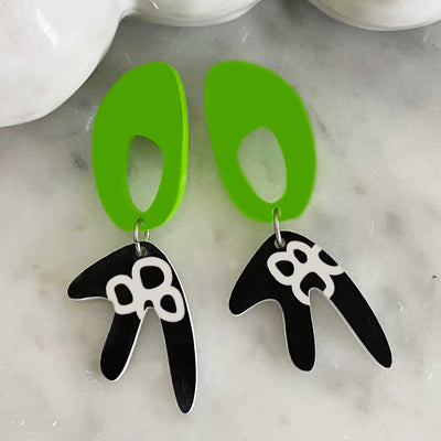 Gogo Fab Oval– Lime Green, Black and White Earring