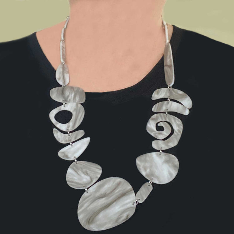 Soft Grey Marble Look Medium Length Necklace