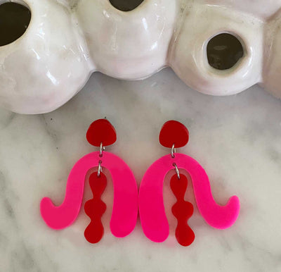 Judy Earrings – Hot Pink and Red