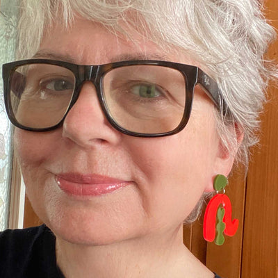 Judy Earrings – Neon Red and Olive Green
