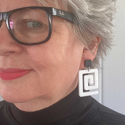 Mary Squary – White and Black Earrings (Bigger size)