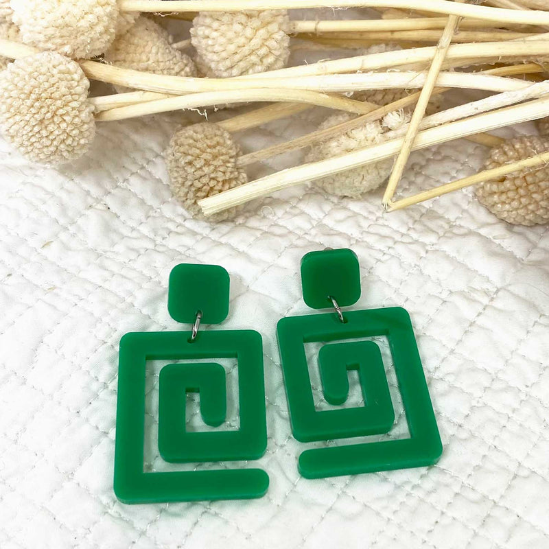 Mary Squary – Green Earrings (Smaller size)