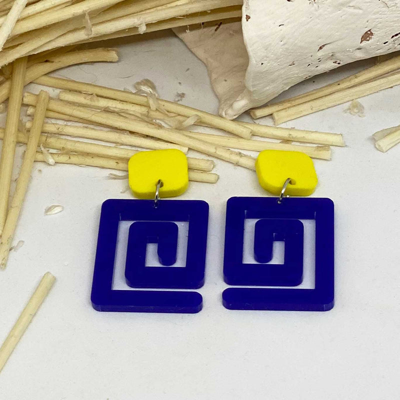 Mary Squary – Royal Blue and Lemon Earrings (Smaller size)