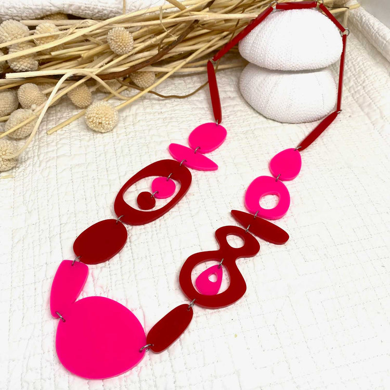 Hot Pink and Red Medium Length Necklace