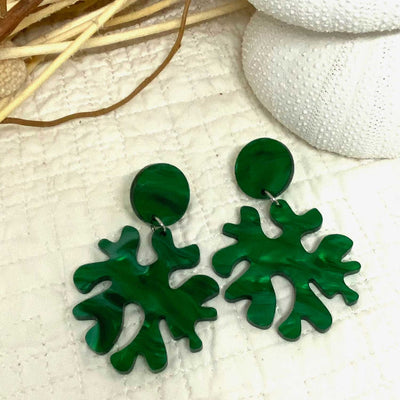 Round Coral - Earring - Emerald Green, Medium Size