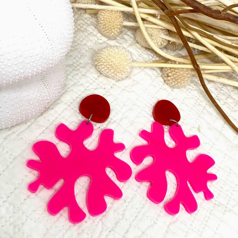 Round Coral - Earring - Hot Pink and Red, Large Size