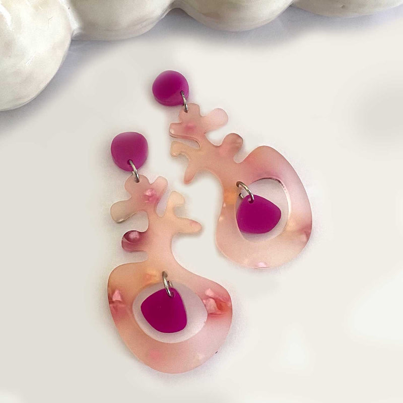 Sprout Earrings – Frosted Ice appearance with Fuchsia & Orange