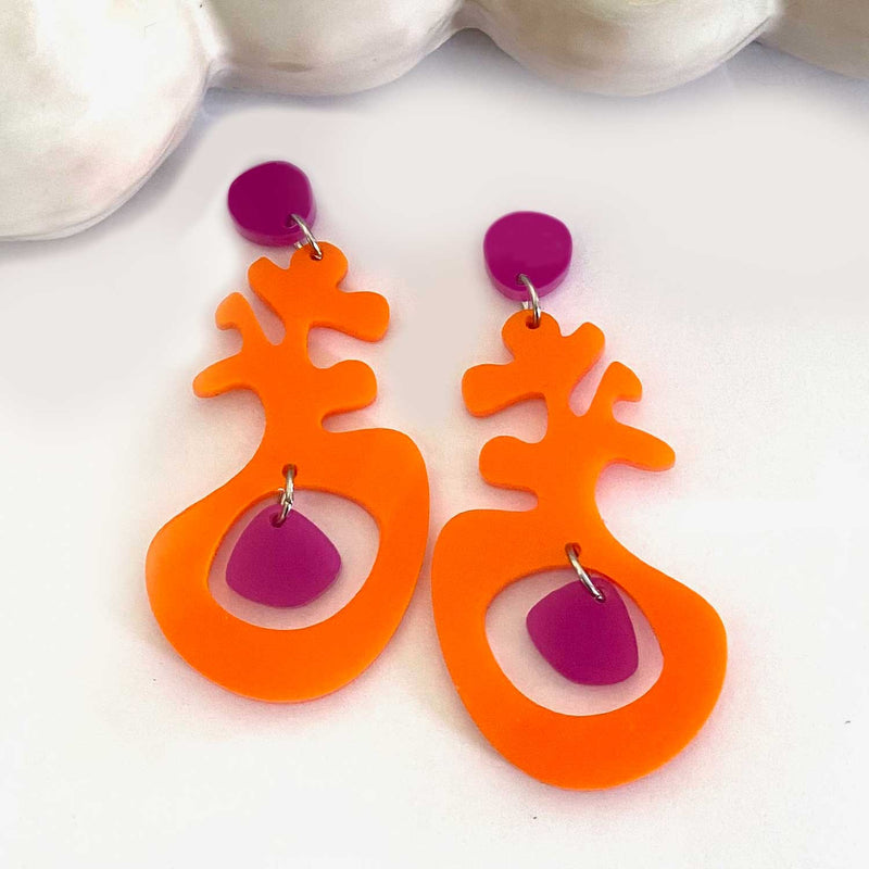 Sprout Earrings – Orange & Fuchsia