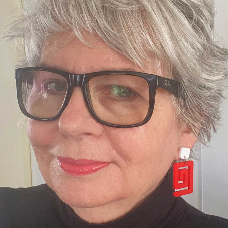 Mary Squary – Warm Red and White Earrings