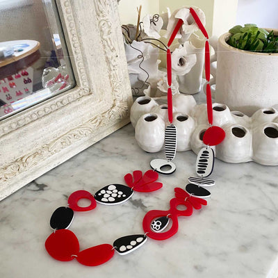 Black White & Red Long Necklace