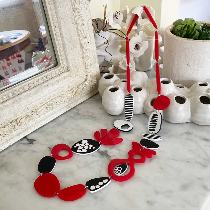 Black White & Red Long Necklace