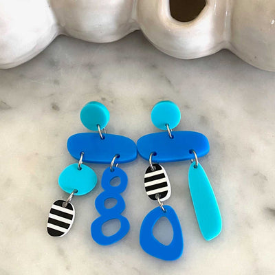Bobo Earrings  – blue, aqua, black and white