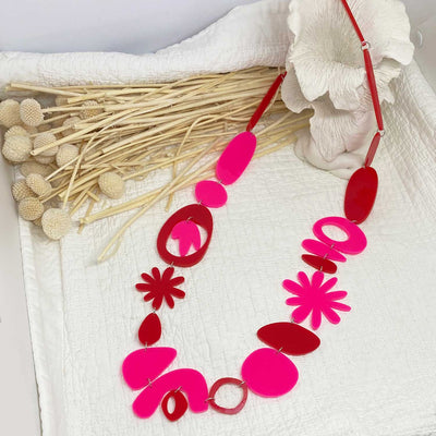 Hot Pink and Red Long Necklace