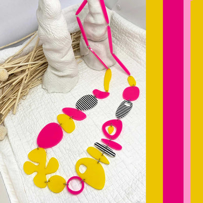 Hot Pink, Lemon and Black & White Long Necklace